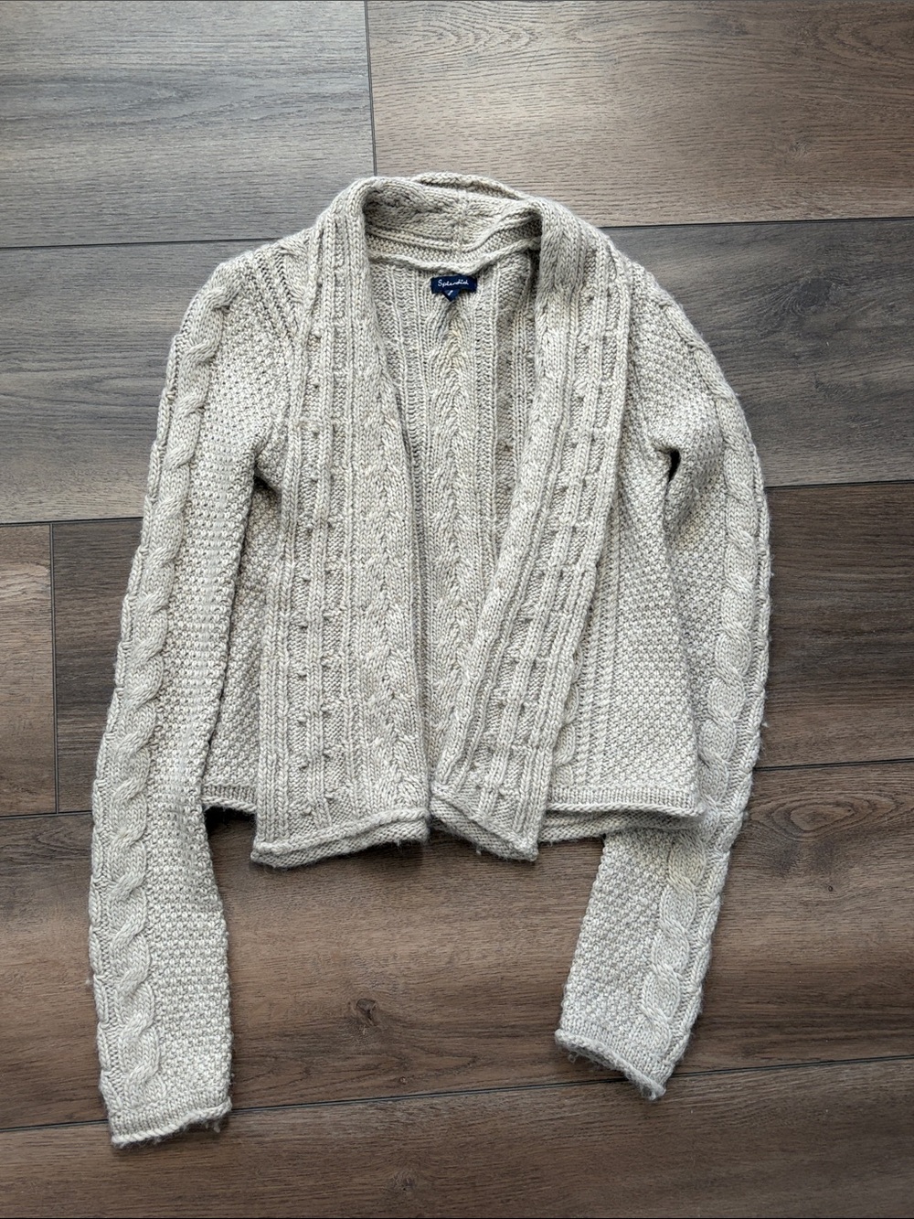 Splendid Tan Cable Knit Open Cardigan